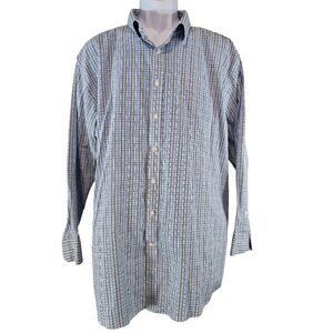 Stafford Travel Easy Care Blue Green Gray Regular Fit Dress Shirt Size 18